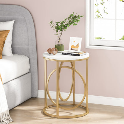 Tribesigns Gold Side Table with Marble Top, 20" Wide End Table, Modern Sofa Table w/O-Shaped Metal Base, Round Gold Accent Table, Narrow Nightstand for Bedroom, Living Room, Small Spaces - WoodArtSupply