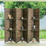 Room Divider with Shelves, 5.6 Ft Tall Folding Wood Screen with Double Hinges for Home Office Bedroom Hotel Decoration (6 Panels, Brown) Svimi