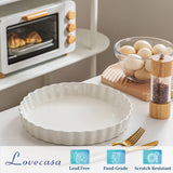 LOVECASA Porcelain Quiche Baking Dish,10 Inch Reusable Pie Pan Quiche Pan, Non-Stick Round Pie Dish, Tart Pan with Ruffled Edge,Pie Pan for Pies | Microwave,Dishwasher,and Oven Safe (White) LOVECASA