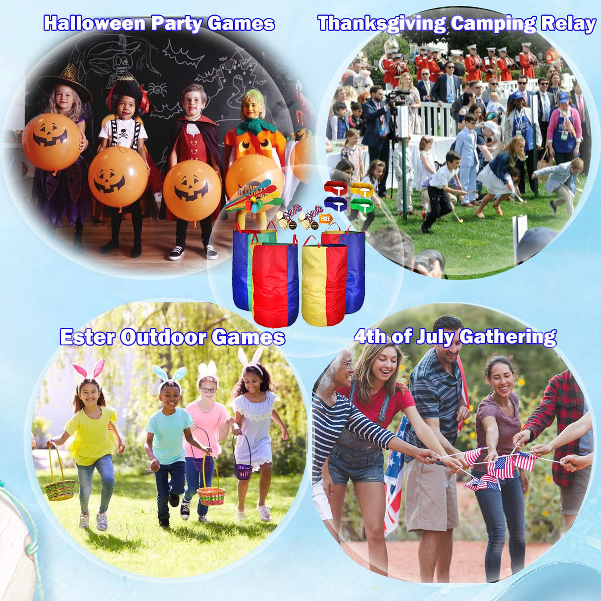 CWLAKON Outdoor Games, Potato Sack Race Bags for Kids Adults, Egg Spoon Relay Race, 3 Legged Race Bands, Birthday Party, Field Day Family Reunion Carnival Outside Yard Lawn Easter Fall Festival Games CWLAKON