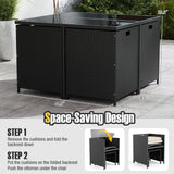 Tangkula 9 Piece Patio Dining Set, Rattan Chairs with Tempered Glass Table & Ottoman, Space Saving Wicker Sectional Conversation Set with Removable Cushions, Outdoor Furniture for Backyard Garden Deck Tangkula