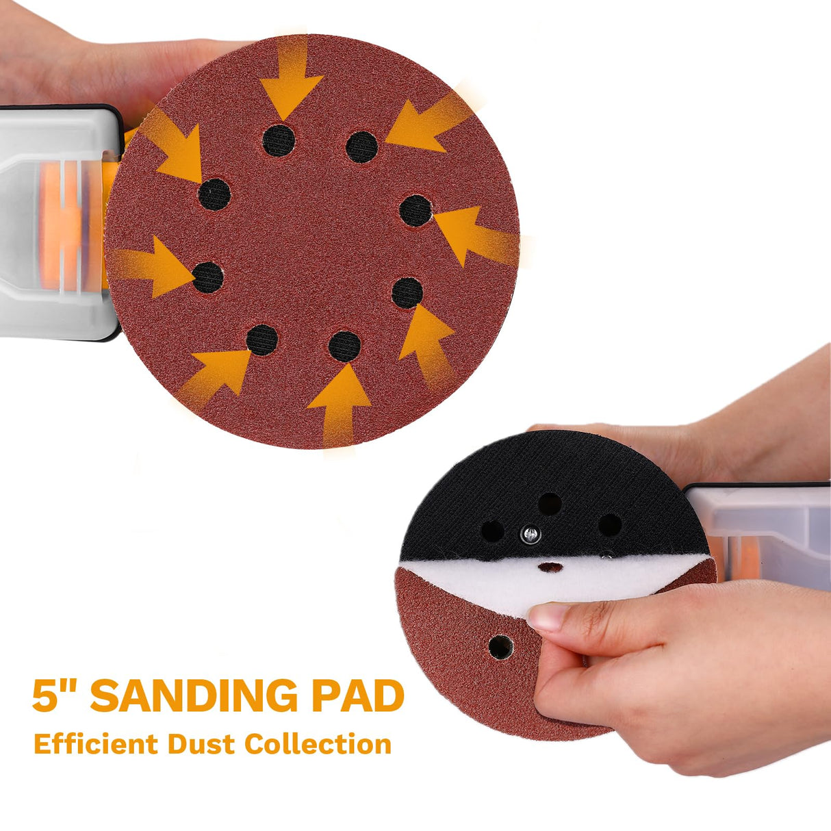 Orbital Sander Corded Hand Sander: DEKOPRO 20V 5" Random Orbital Sander with Dust Box, 6 Various Speeds Electric Palm Sander with Dust Box, 16Pcs Sandpapers for Woodworking & Sanding-Yellow DEKOPRO