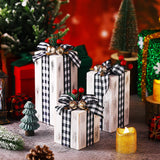Amyhill 3 Pcs Christmas Wooden Gifts Box Decor Christmas White Black Plaid Presents Table Centerpieces Rustic Wooden Gifts Tiered Tray Decor with Buffalo Plaid Bowknot for Xmas Party Decor Amyhill