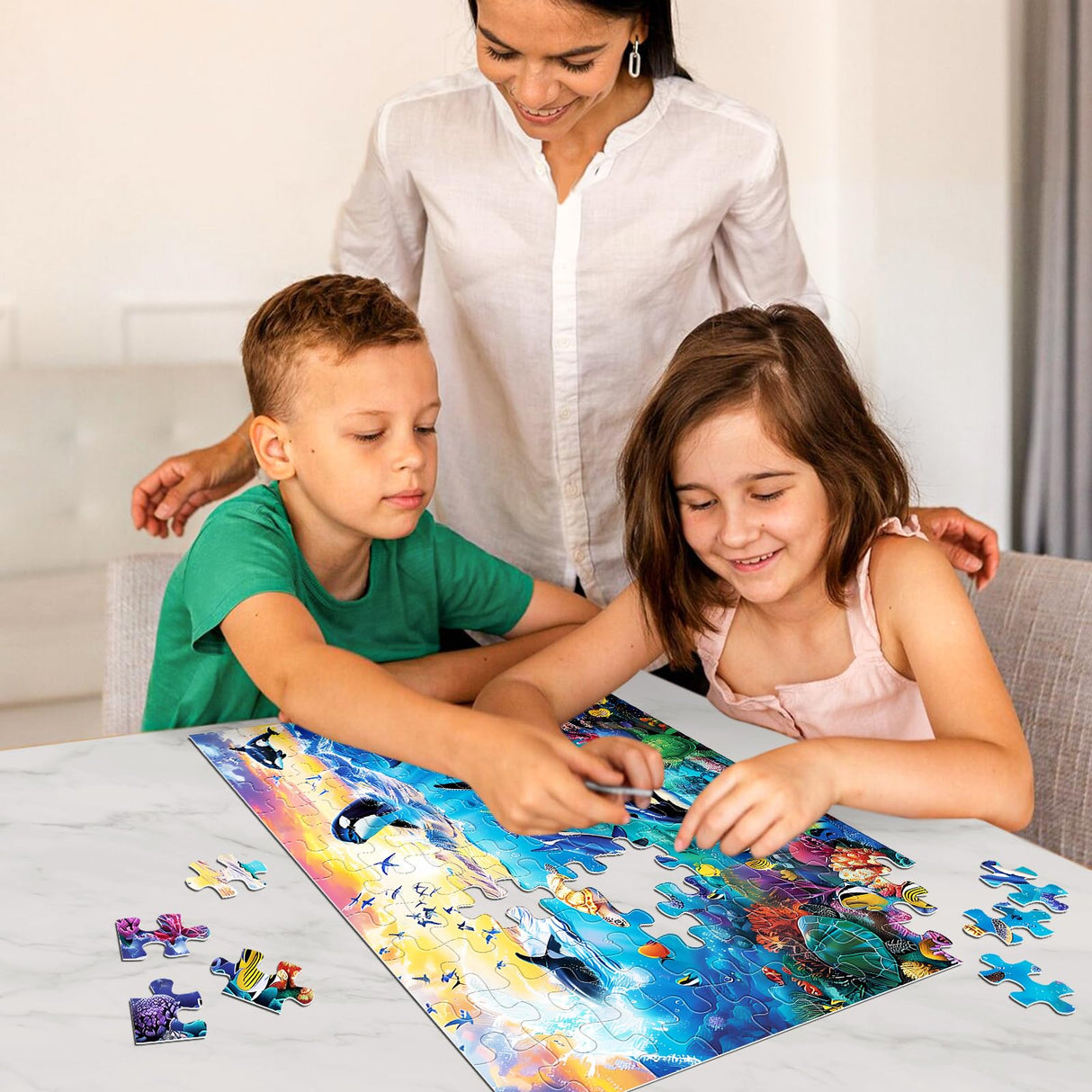 100 Piece Puzzles for Kids Ages 6-8 8-10 - Killer Whales Orca - 100 Piece Jigsaw Puzzle for Senior Ocean Jigsaw Puzzle for Toddler Children Learning Educational Puzzles Toys for Boys and Girls Jeacirio