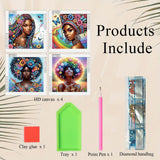 4pcs DIY Diamond Art Painting Kit- African American beauties, 5D Diamond Art Crafts, Suitable for Beginners, Suitable for Home, Art Wall, and Festival Party Decoration, Creative Home Decoration Gifts MVVMTOP