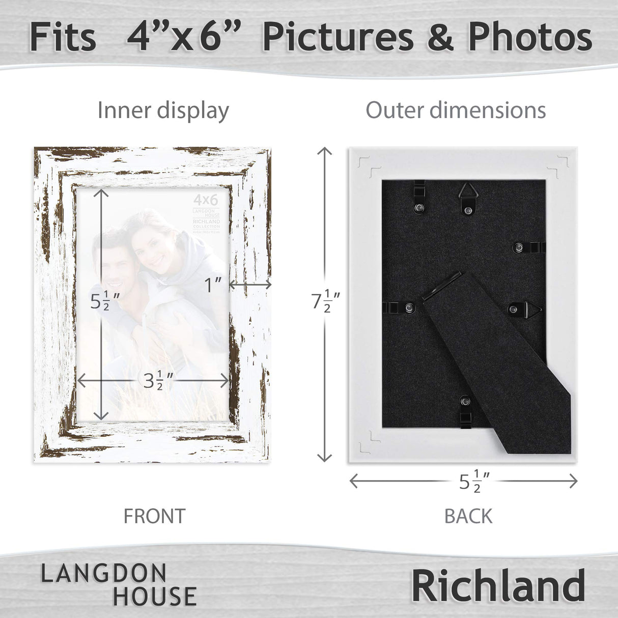 Langdon House 4x6 Picture Frames (Distressed White, 3 Pack) Farmhouse Style, Richland Collection Langdon House