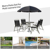Outsunny 6 Piece Patio Dining Set for 4 with Umbrella, Outdoor Table and Chairs with 4 Folding Dining Chairs & Round Glass Table for Garden, Backyard and Poolside, Black Outsunny