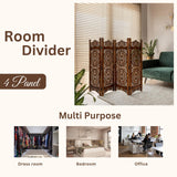 Light & Pro Wood Heart Design Handmade Hinged Foldable Partition 4 Panel Room Divider Screen with Intricately Carved Designs, Pre Assembled - Ready to Use - 48" x 1" x 64", Burnt Light & Pro