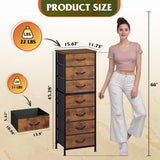 WLIVE Tall Dresser for Bedroom, 7 Drawer Dressers & Chests of Drawers, Fabric Dresser for Closet, Night Stand with Metal Frame, Storage Tower with Fabric Bins, Wood Top, Rustic Brown Wood Grain Print WLIVE