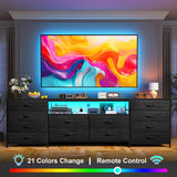 EnHomee Fits 75" TV Stand Dresser for 65 70 75 Inch TV 63"W Dresser TV Stand for Bedroom with LED Lights & Power Outlets & 12 Drawers Black Dresser for Bedroom Long Fabric Dresser Entertainment Center EnHomee