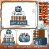 Britimes 4 Pcs Blue Pumpkins Fall Decor Wooden Tiered Tray Sign, Farmhouse Rustic Autumn Pumpkin Decorations Stack Block Set Harvest Wishes Table Centerpieces for Home Kitchen Shelf Britimes