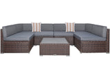 Welpatio Outdoor Patio Furniture Sets, 7 Pieces PE Rattan Wicker Outdoor Sectional Sofa Patio Conversation Set with Cushions and Coffee Table, Dark Brown/Gray Welpatio