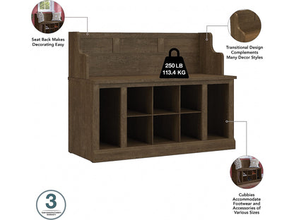 Bush Business Furniture Woodland Full Entryway Storage Set with Coat Rack and Shoe Bench with Drawers | Mudroom Organizer for Footwear, Clothing, Ash Brown - WoodArtSupply