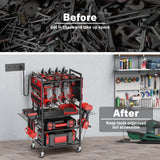JUNNUJ Garage Large Power Tool Organizer Cart with 20A Power Strip, Heavy Duty Drill and Tools Battery Holder Storage Rack with Charing Station, Floor Standing Rolling Tool Cart Shelf on Wheels JUNNUJ