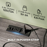 Huuger TV Stand Dresser with Power Outlets and LED Lights, 4 Drawers Entertainment Center with Open Shelf, Media Console for 50 43 Inch TV, Dresser with PU Finish, Grey and Black Huuger