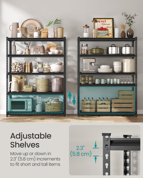 SONGMICS 5-Tier Storage Shelves, Heavy-Duty Garage Shelving, Adjustable Shelving Unit, Steel Shelf, Boltless Assembly, for Garage, 2,200 lb Load, 24 x 96 x 72 Inches, Ink Black UGLR454B02 SONGMICS