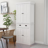 RASOO Kitchen Pantry Cabinet 72" Freestanding Pantry Storage Cabinet with Drawer and Adjustable Shelves Cupboard Buffet Cabinet,Bathroom or Hallway, White (Grid) RASOO