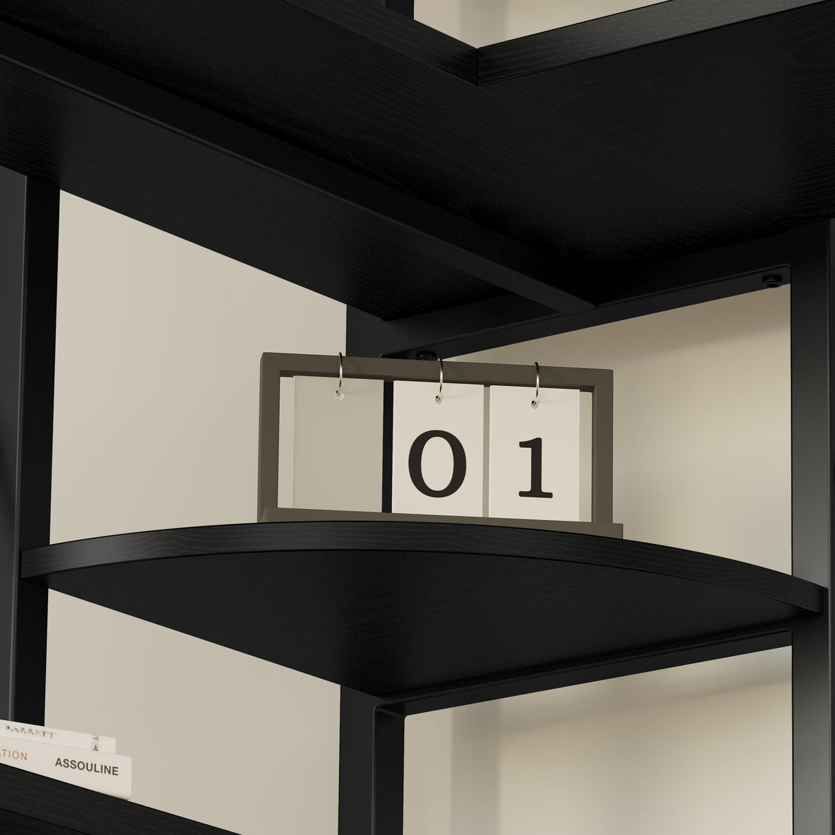 IRONCK Industrial Bookcases and Bookshelves, 5-Tiers Corner Bookcase with Curved Panels, L Shaped Shelf with Metal Frame for Open Storage for Living Room Home Office, Black IRONCK