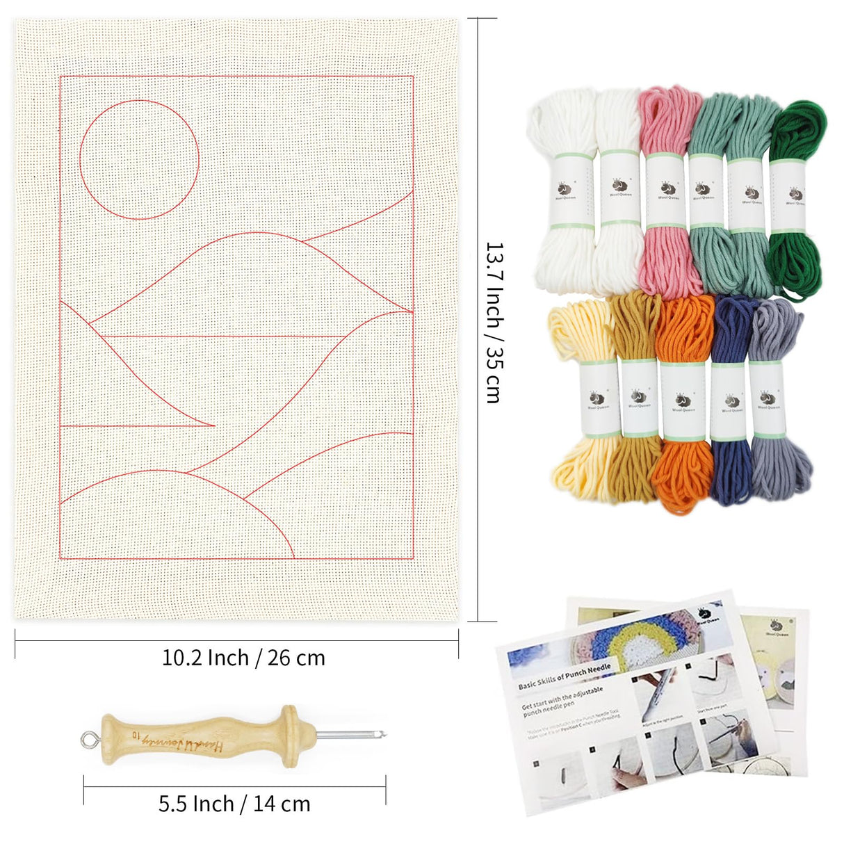 HAND U JOURNEY Punch Needle Kit - Landscape Rug Yarn Hooking Beginner Kit, 14''x10'' with Oxford Open-Side Design Tool for Kids and Adults Craft Gift - Impression Sunrise HAND U JOURNEY