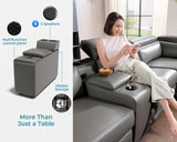 Jocisland Dual Power Recliner, Oversized 5-Seater Sofa with Console, 3 Bluetooth Speakers & Hidden Storage, Modern L Shaped Reclining Couch with 6 Charging Ports - Dark Gray Leathaire Jocisland