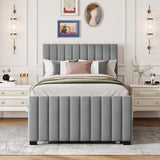 Twin Bed Frame with Trundle Bed,Velvet Upholstered Bed Frame,Twin Size Trundle Bed with Headboard,Upholstered Platform Bed Twin for Kids Teens Adults(Gray) Bellemave