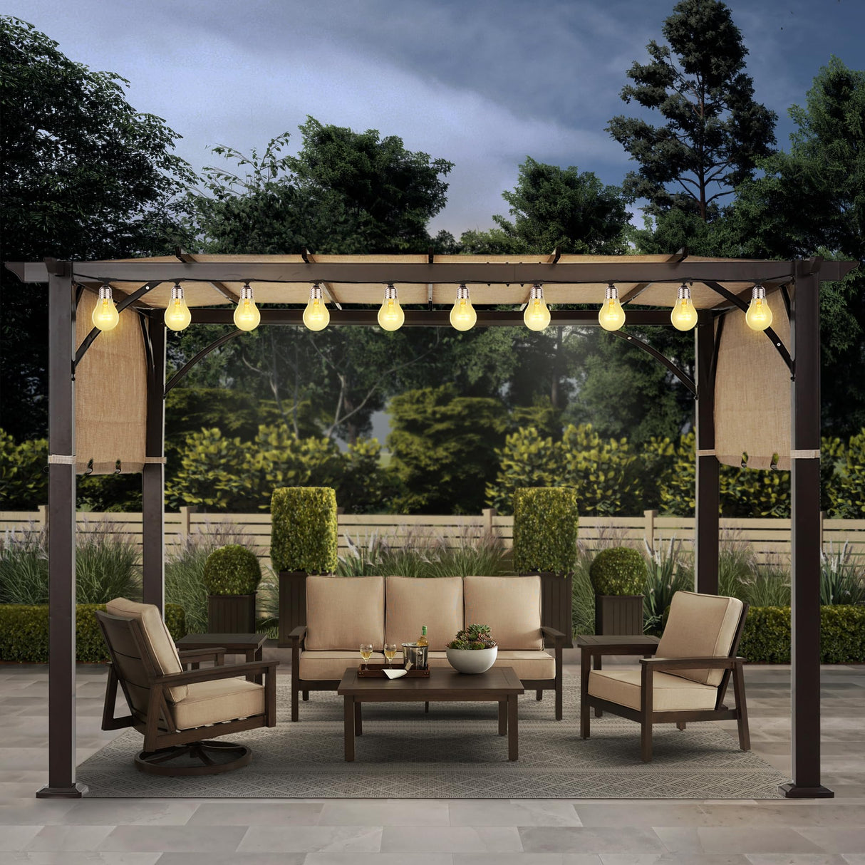 MASTERCANOPY 10' X 12' Outdoor Retractable Pergola with Adjustable Roof, Metal Patio Pergola for Backyard, Garden and Deck,Griege MASTERCANOPY