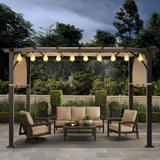 MASTERCANOPY 10' X 12' Outdoor Retractable Pergola with Adjustable Roof, Metal Patio Pergola for Backyard, Garden and Deck,Griege MASTERCANOPY