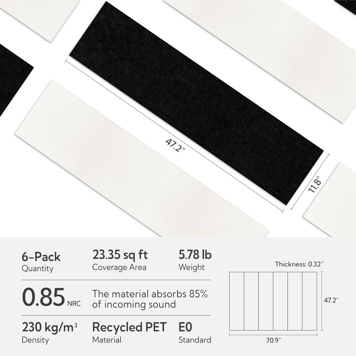 Olanglab Acoustic Wall Panels 6 Pack, 48 x 12 per Acoustic Panels Sound Absorbing, Decorative Sound Panels for Home Studio and Office, Plain Black Olanglab