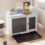 GarveeLife 33in Furniture Dog Crate, Large/Medium Dog Crate End Table, Solid Wood Portable Foldable Indoor, No Assembly Needed (White and Blue) GarveeLife