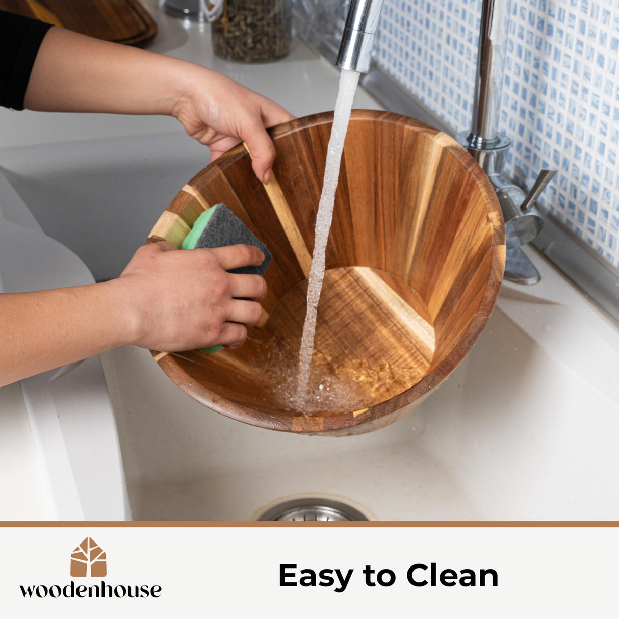 Wooden Salad Bowl, Wood Bowl - 12" Wavy Design Large Salad Bowl for Serving, Fruit Bowls, Handmade, Durable and Stylish Natural Wood Dining Accessory by Woodenhouse WOODENHOUSE LIFELONG QUALITY