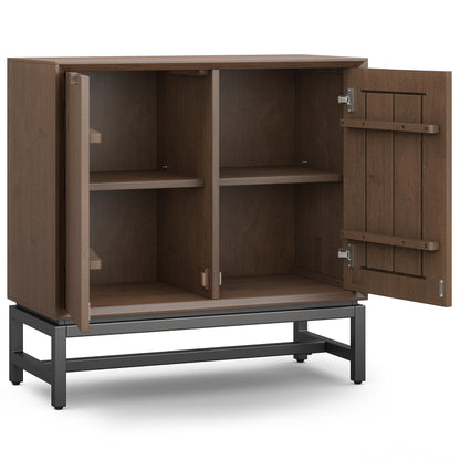 SIMPLIHOME Banting SOLID HARDWOOD Wide Modern Industrial Low Storage Cabinet for The Living, Entryway and Family Room, 32 inch, Walnut Brown - WoodArtSupply