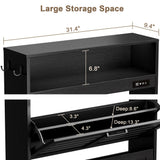 ChooChoo Shoe Storage Cabinet with 2 Flip Drawers, Deodorizing Shoe Cabinet Organizer with Open Storage, Freestanding Hidden Narrow Slim Shoe Rack Cabinet Space Saving for Entryway, Black ChooChoo