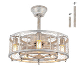 MADSHNE 20" Retro Caged Ceiling Fan with Lights and Remote, Small Farmhouse Ceiling Fan Light, White Rustic Enclosed Bladeless Fan for Bedroom, Kitchen MADSHNE