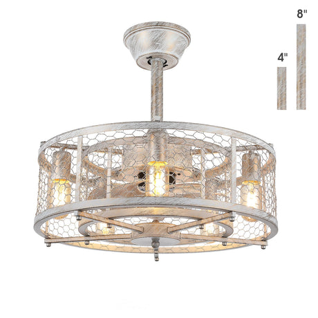MADSHNE 20" Retro Caged Ceiling Fan with Lights and Remote, Small Farmhouse Ceiling Fan Light, White Rustic Enclosed Bladeless Fan for Bedroom, Kitchen MADSHNE