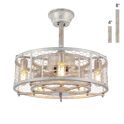 MADSHNE 20" Retro Caged Ceiling Fan with Lights and Remote, Small Farmhouse Ceiling Fan Light, White Rustic Enclosed Bladeless Fan for Bedroom, Kitchen