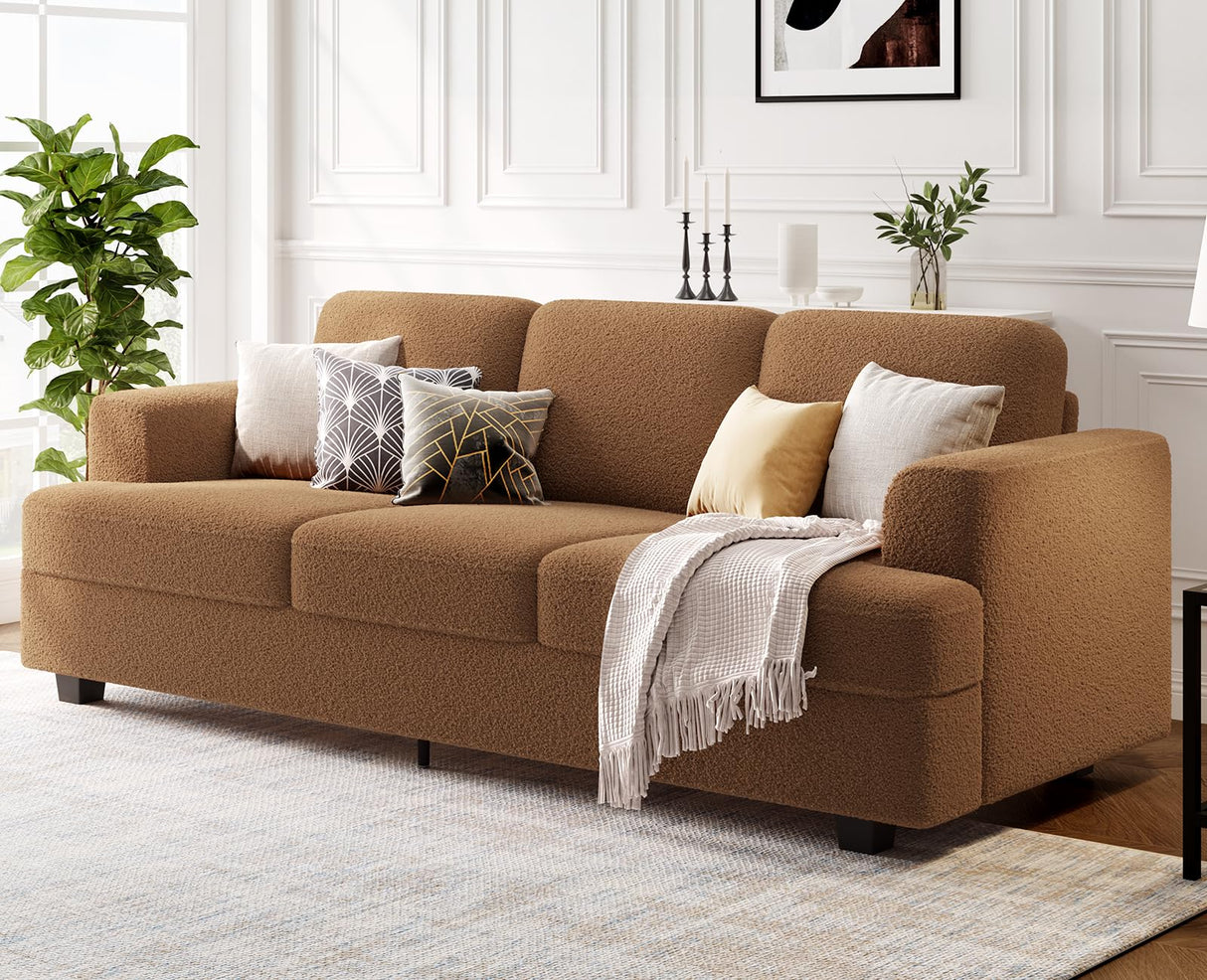 KKL 89 in Couches for Living Room, Modern Couch with Deep Seat, Home Sofa Living Room, 3 Seater Couch with Firm Structure, Comfy Couch, Brown Bouclé KKL