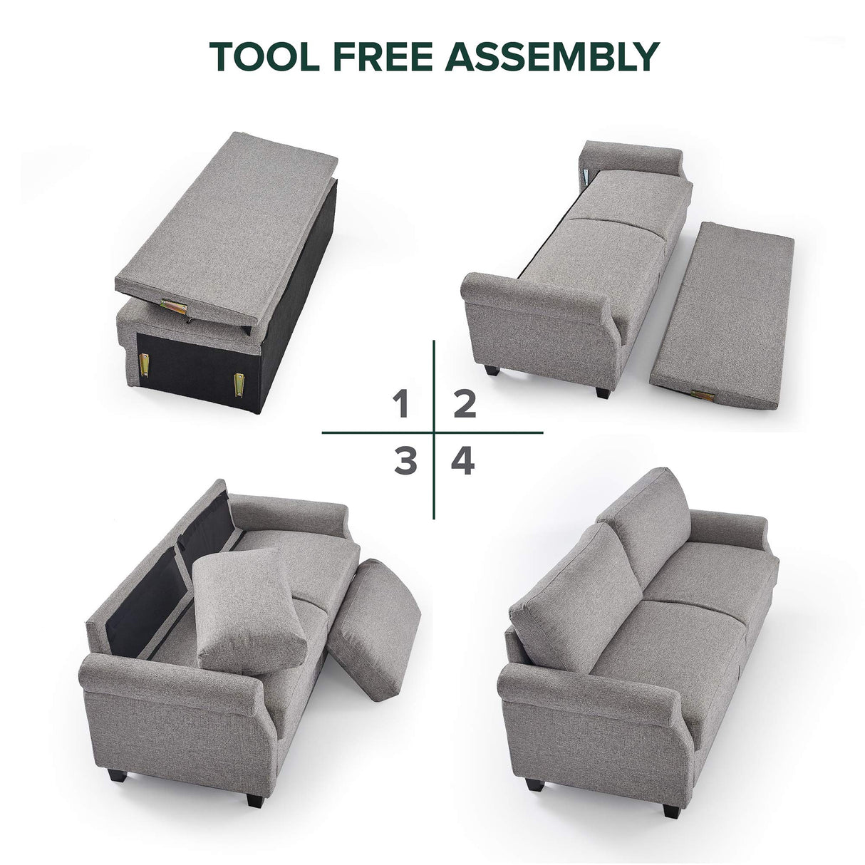 ZINUS Josh Sofa Couch, Easy, Tool-Free Assembly, Soft Grey Zinus