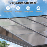 QZEN 10' x 13' Hardtop Lean to Gazebo, Wall Mounted Gazebo with Sloping Polycarbonate Roof and Netting & Curtain, Aluminum Frame Gazebo for Garden, Lawn, Backyard Deck (10’x13’) QZEN