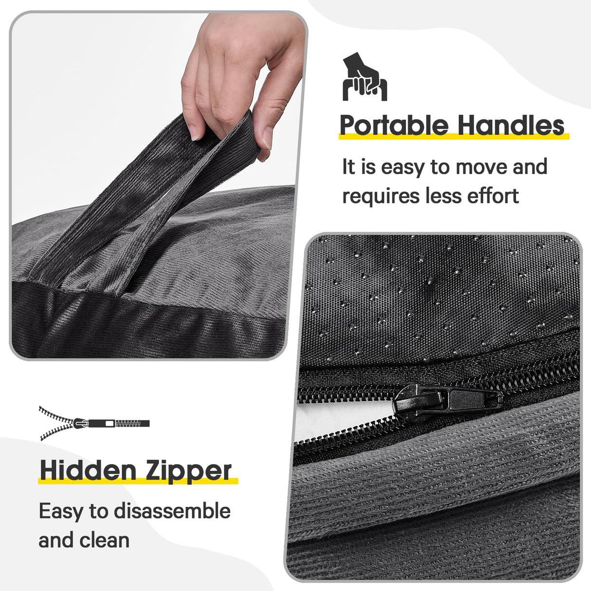 ILPEOD Bean Bag Chairs for Adults - Memory Foam Furniture BeanBag Chair - Kids/Teens Sofa with Soft Micro Fiber Cover - Round Fluffy Couch for Living Room Bedroom College Dorm - 3 ft, Gray Stripe ILPEOD