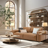 COLAMY 95" Oversized PU Leather Sofa for Living Room, Comfy Sofa Couch with Extra Deep Seats, Wide Arm, Down Filled 3-Seater Modern Sofa for Apartment Lounge-Brown COLAMY