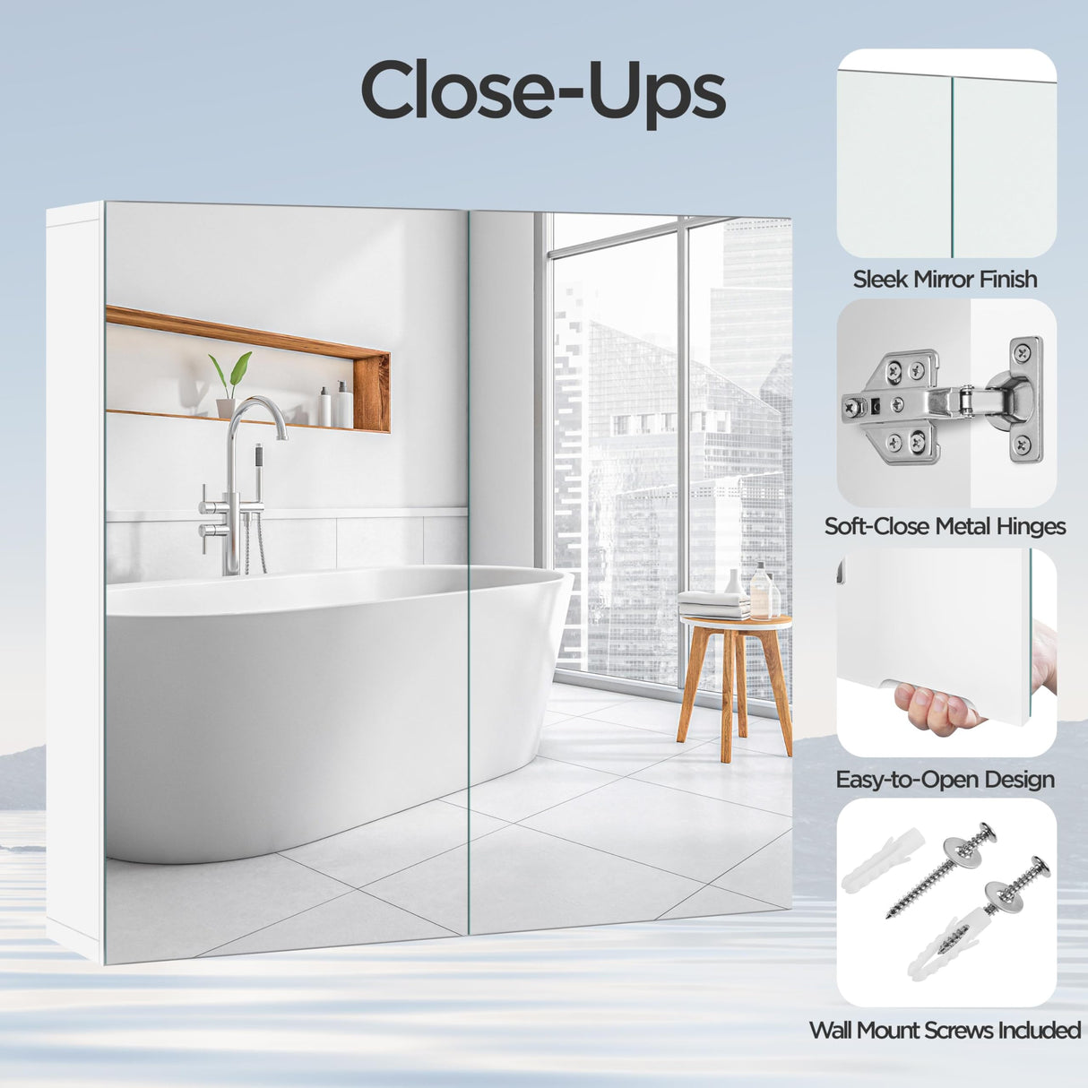 Yaheetech Bathroom Mirror Cabinet, Medicine Cabinet with 2 Frameless Mirrored Doors, Wall-Mounted Storage Cupboard with Adjustable Shelf for Living Room, Laundry Room, Mudroom Yaheetech