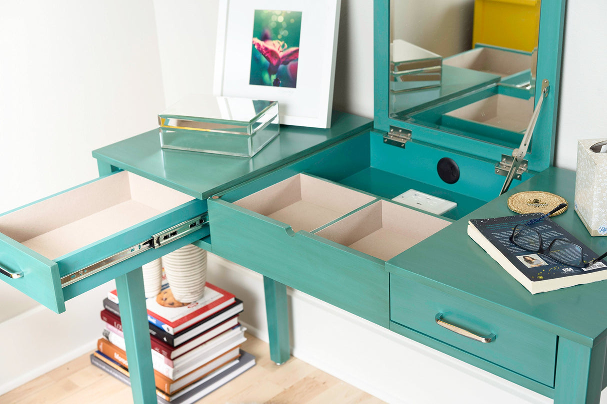 Hives and Honey Ainsley Vanity Desk Dressing Table with USB and Outlet - Turquoise Hives and Honey