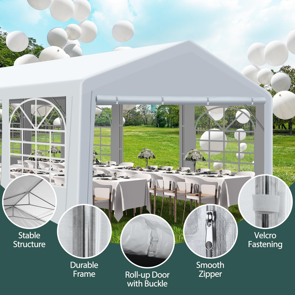 QZEN 20'x40' Party Tent Canopy, Heavy Duty Wedding Tent with Removable Sidewall & 4 Sand Bags, Outdoor Event Tent for Wedding, Birthday Party (20' x 40') QZEN