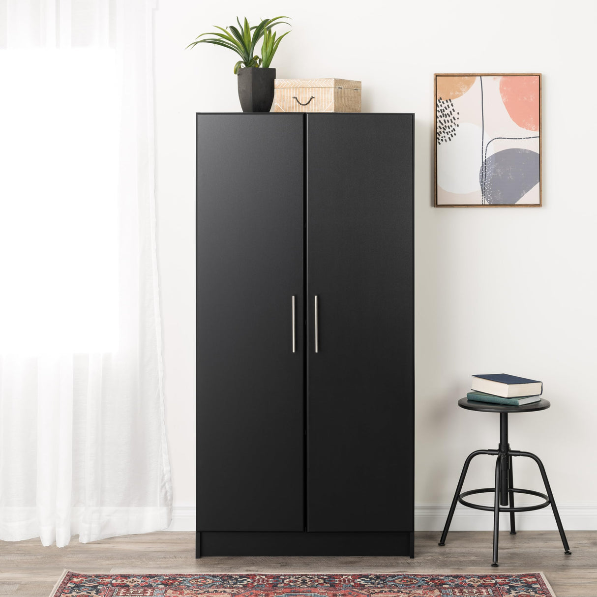 Prepac Elite Tall Garage Storage Cabinet & Pantry Storage Cupboard, 2-Door Freestanding Bathroom or Pantry Cabinet with Adjustable Shelves, 16" D x 32" W x 65" H, Black Prepac