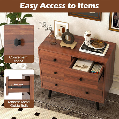 GOFLAME 4 Drawer Dresser for Bedroom, Modern Chest of Drawers, Wood Storage Dresser Organizer for Closet, Living Room, Hallway, Entryway, Walnut GOFLAME