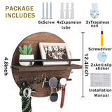 Key Holder for Wall Decorative with Shelf and Hooks, Unique Mail Organizer Wall Mount with Sunglasses Holder, Cute Circular Design Entryway Key Rack Hanger, Rustic Home Decor Boho Wall Decor dreampossible