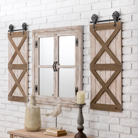 Glitzhome Decorative Wall Mirror Rustic Farmhouse Accent Mirror Wood Window Frame Oversized Wall Mirror Vintage Rectangle Mirror for Entryway Bedroom Living Room Bathroom Dresser, 31.5”H Glitzhome