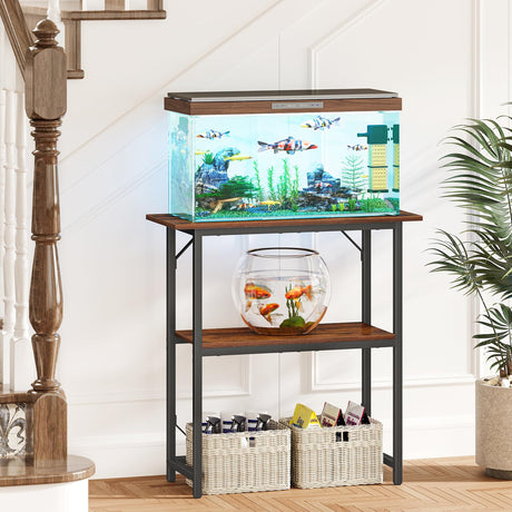Snughome 10-30 Gallon Fish Tank Stand, Aquarium Stand 2-Tier Storage Shelves, Heavy Duty Terrarium Stand for Home Office Fish Tank Shelf, 30" L x 11.8" W x 30.7" H, Rustic Brown Snughome