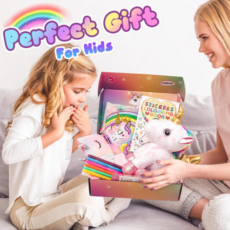 HAPGFS Unicorn Plush and Coloring Book Gift Set, Kids Arts and Crafts Soft DIY Doodle Dolls, Stuffed Animal Toys for Girls Age 3 4 5 6 7 8 Birthday Christmas HAPGFS