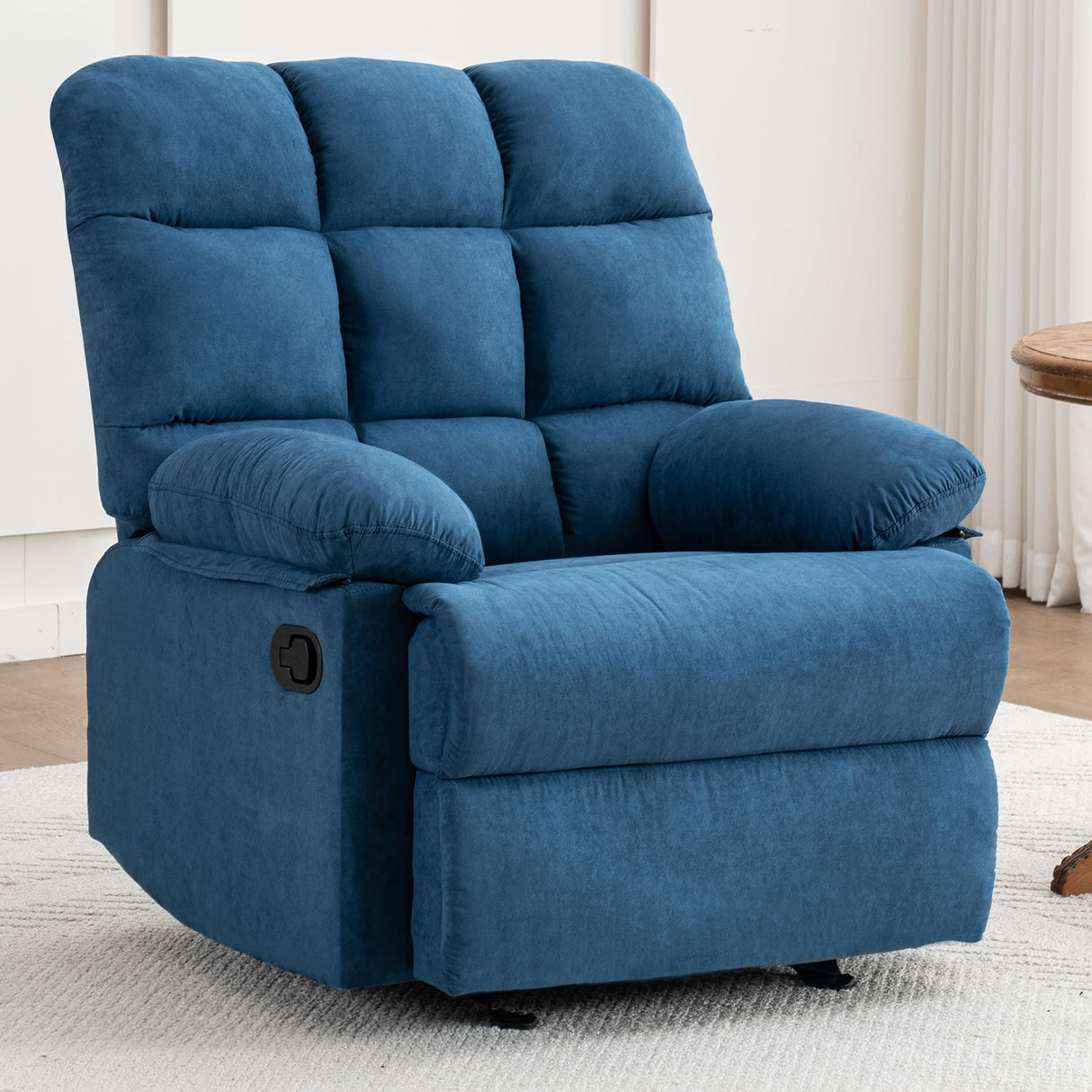 Ketaiyou Rocker Recliner Chair, Overstuffed Manual Rocking Recliner for Adults, Upholstered Comfy Soft Fabric Living Room Reclining Sofa Chair (Blue) Ketaiyou